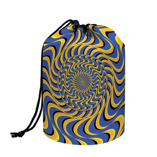 Blue And Yellow Motion Illusion Print Drawstring Makeup Bag