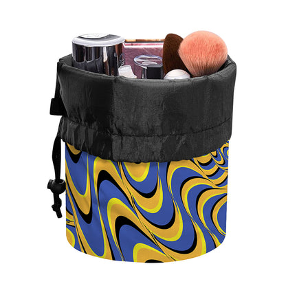 Blue And Yellow Motion Illusion Print Drawstring Makeup Bag