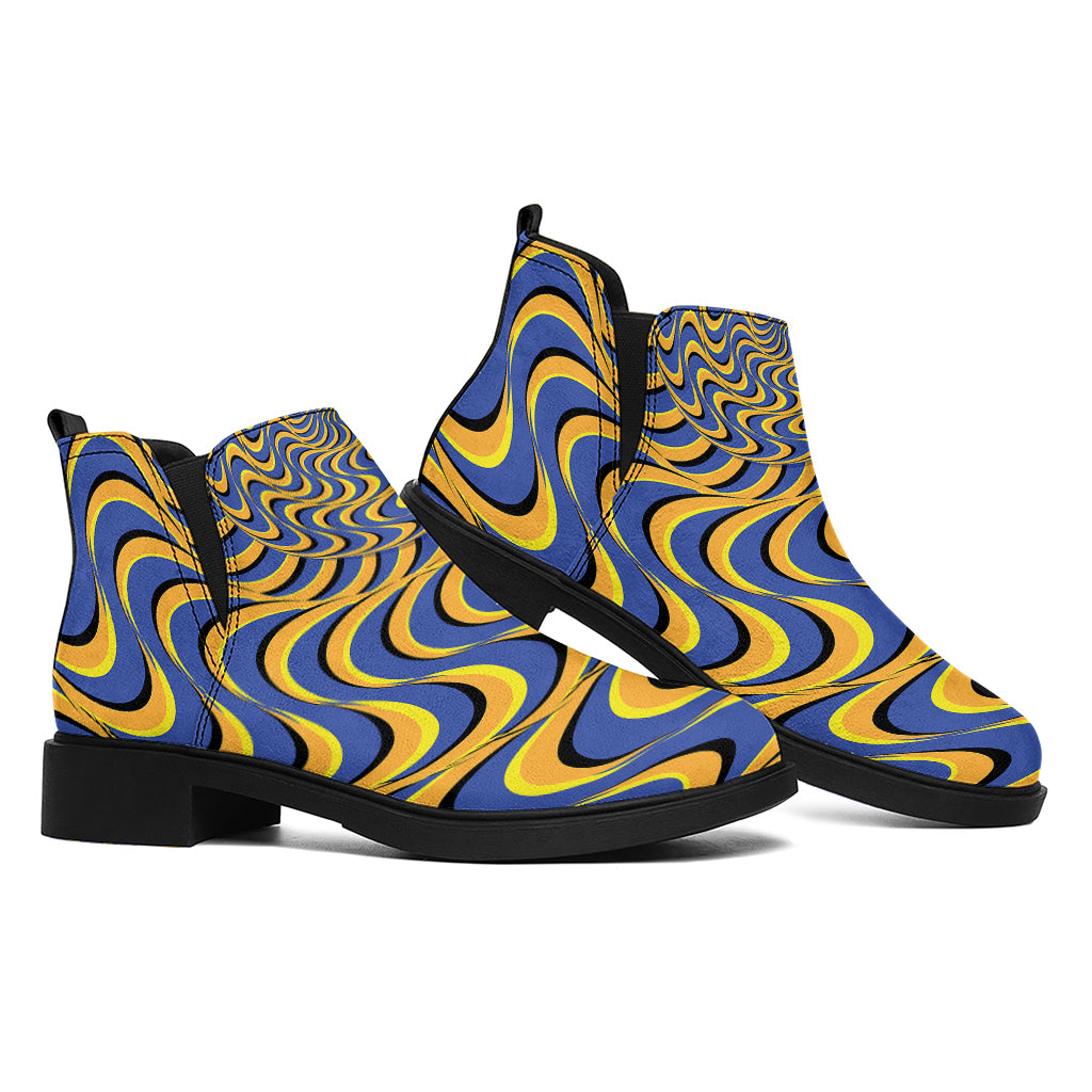 Blue And Yellow Motion Illusion Print Flat Ankle Boots