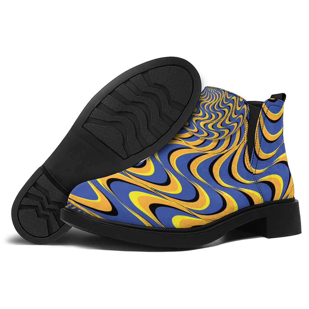 Blue And Yellow Motion Illusion Print Flat Ankle Boots