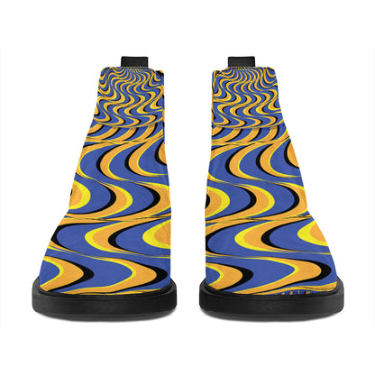 Blue And Yellow Motion Illusion Print Flat Ankle Boots