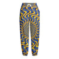 Blue And Yellow Motion Illusion Print Fleece Lined Knit Pants