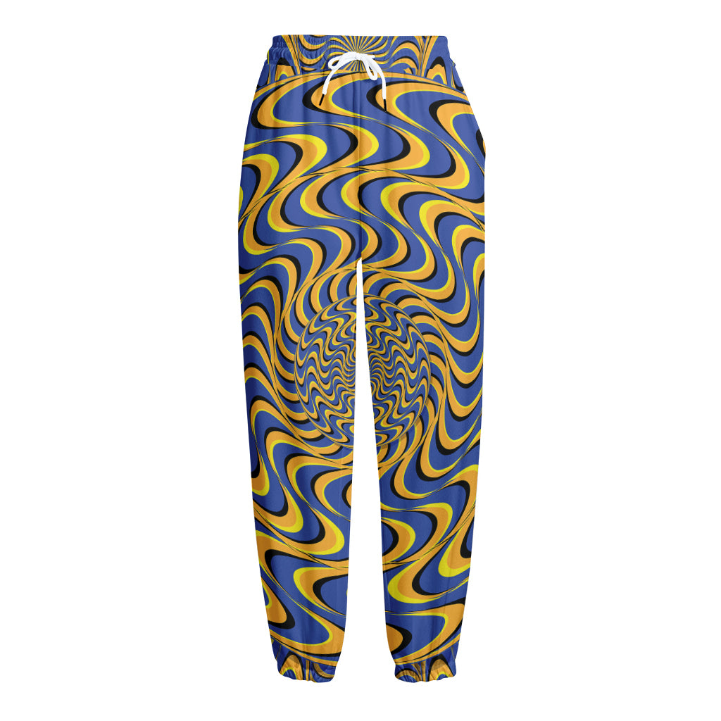 Blue And Yellow Motion Illusion Print Fleece Lined Knit Pants
