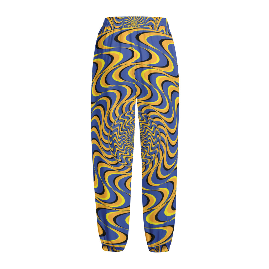 Blue And Yellow Motion Illusion Print Fleece Lined Knit Pants