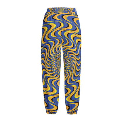 Blue And Yellow Motion Illusion Print Fleece Lined Knit Pants
