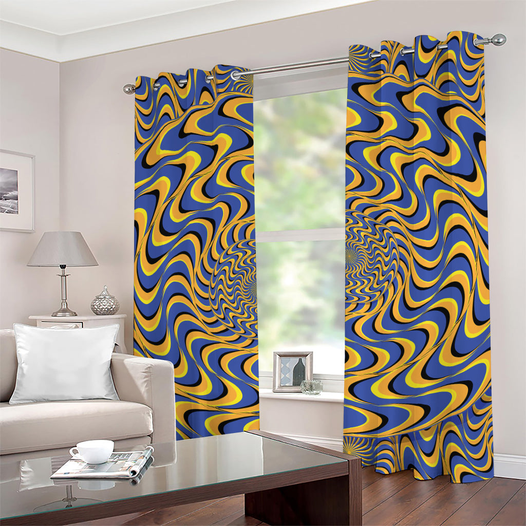 Blue And Yellow Motion Illusion Print Grommet Curtains