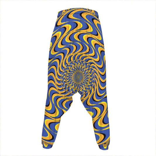 Blue And Yellow Motion Illusion Print Hammer Pants