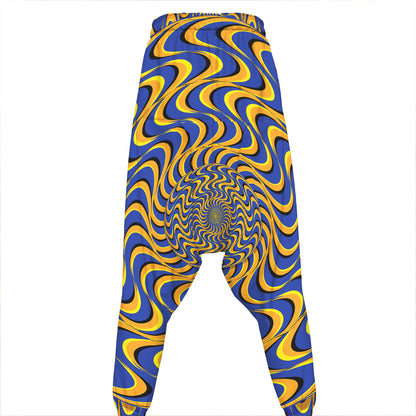 Blue And Yellow Motion Illusion Print Hammer Pants