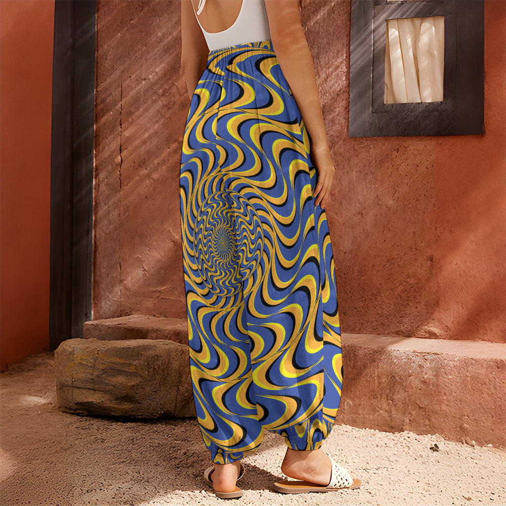 Blue And Yellow Motion Illusion Print Harem Pants