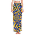 Blue And Yellow Motion Illusion Print High Slit Maxi Skirt