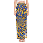 Blue And Yellow Motion Illusion Print High Slit Maxi Skirt