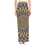 Blue And Yellow Motion Illusion Print High Slit Maxi Skirt