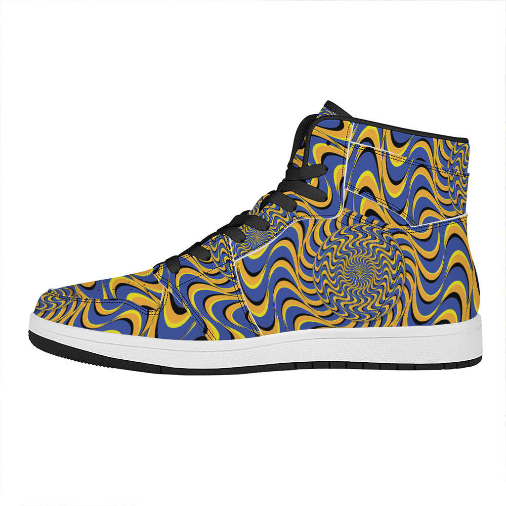 Blue And Yellow Motion Illusion Print High Top Leather Sneakers