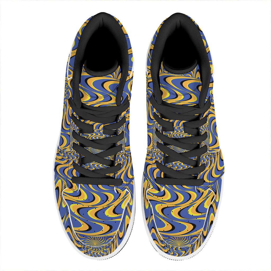 Blue And Yellow Motion Illusion Print High Top Leather Sneakers