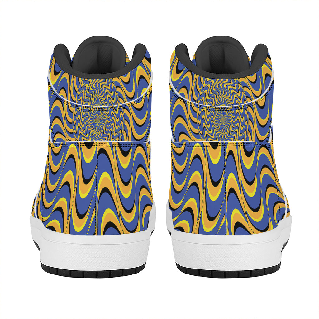 Blue And Yellow Motion Illusion Print High Top Leather Sneakers