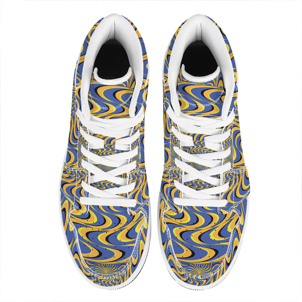 Blue And Yellow Motion Illusion Print High Top Leather Sneakers