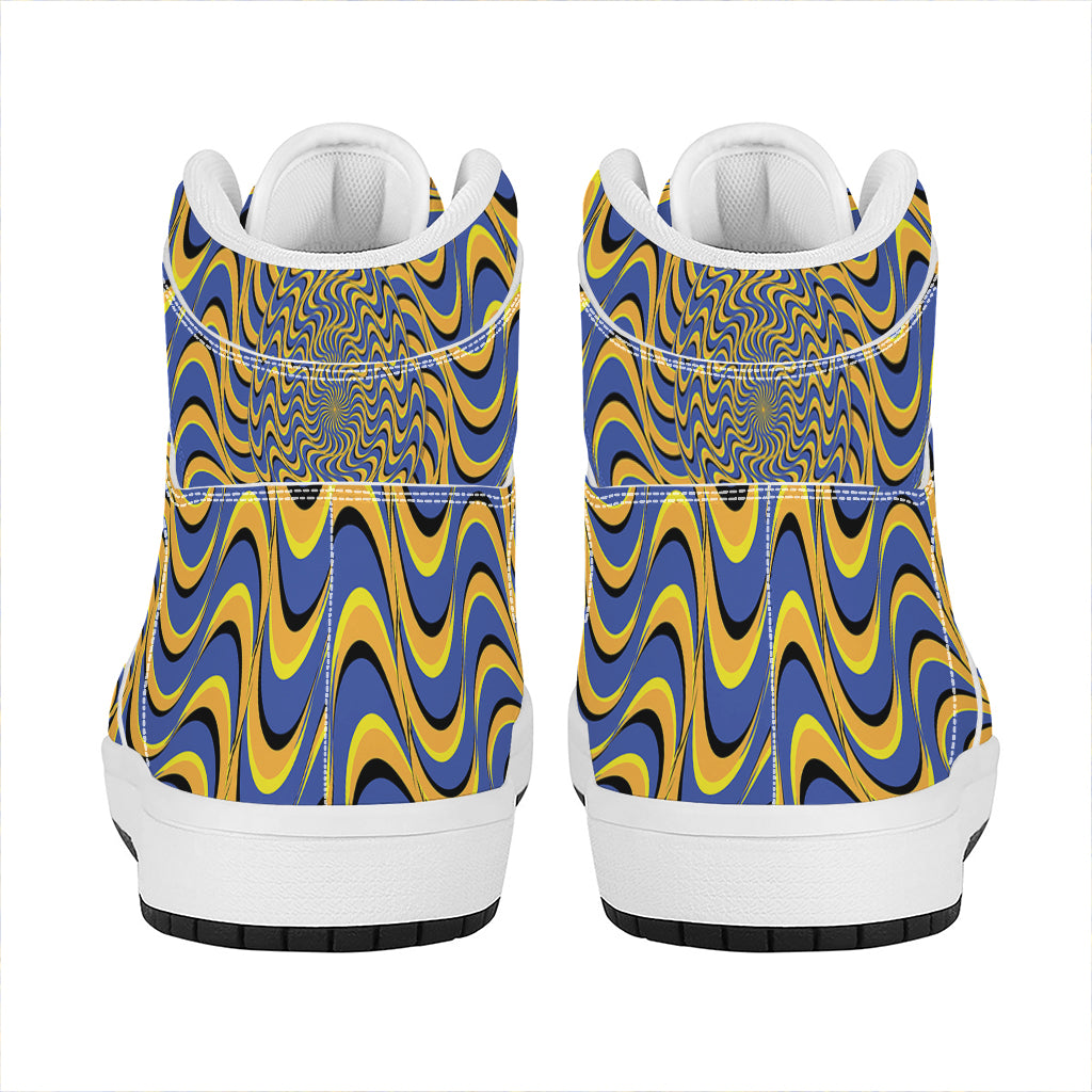 Blue And Yellow Motion Illusion Print High Top Leather Sneakers