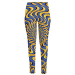 Blue And Yellow Motion Illusion Print High-Waisted Pocket Leggings