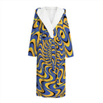 Blue And Yellow Motion Illusion Print Hooded Bathrobe