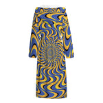 Blue And Yellow Motion Illusion Print Hooded Bathrobe