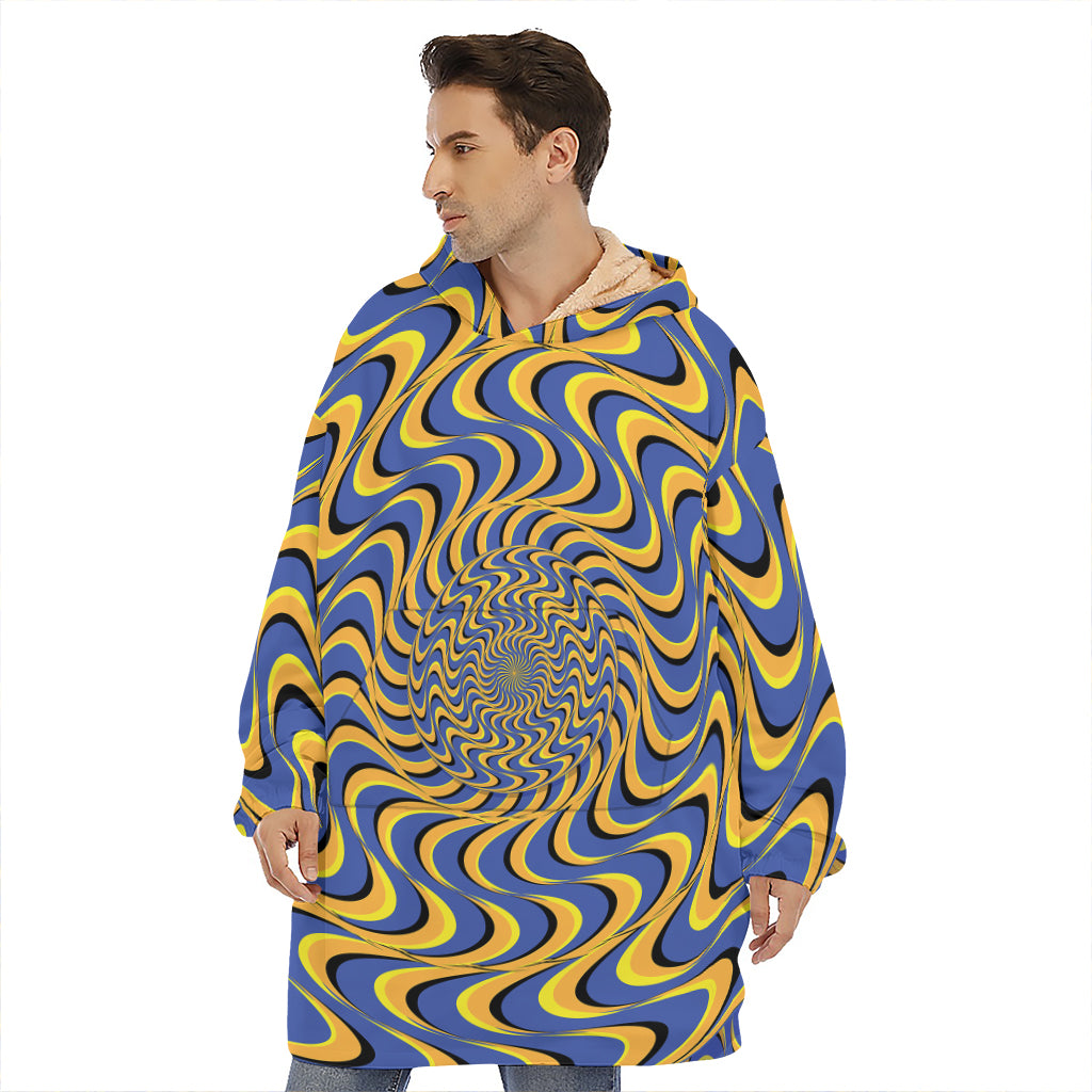Blue And Yellow Motion Illusion Print Hoodie Blanket