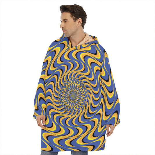 Blue And Yellow Motion Illusion Print Hoodie Blanket