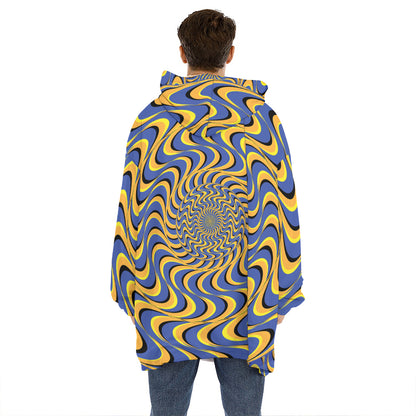 Blue And Yellow Motion Illusion Print Hoodie Blanket