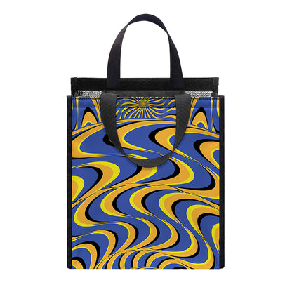 Blue And Yellow Motion Illusion Print Insulated Lunch Tote