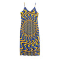 Blue And Yellow Motion Illusion Print Jersey Midi Cami Dress