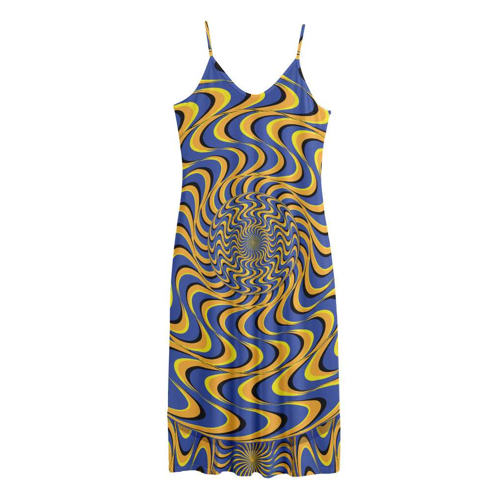 Blue And Yellow Motion Illusion Print Jersey Midi Cami Dress