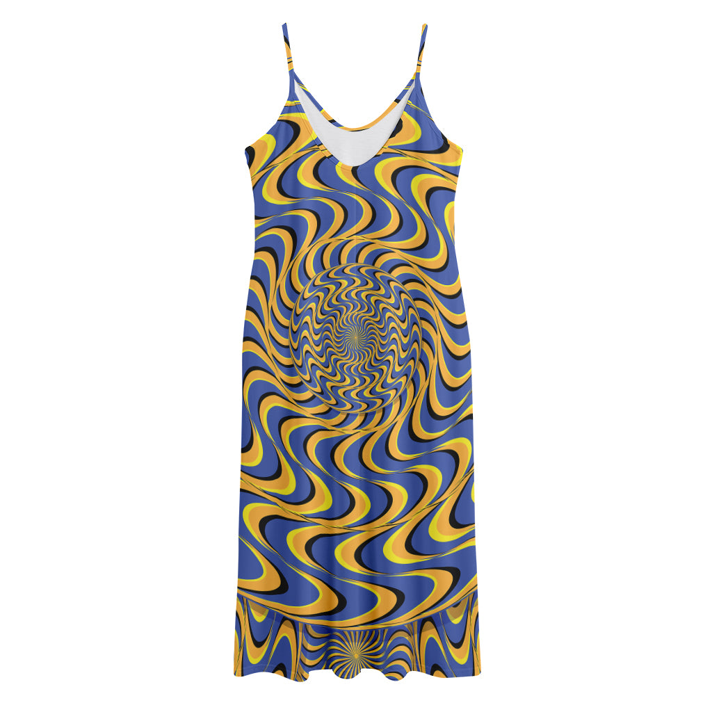 Blue And Yellow Motion Illusion Print Jersey Midi Cami Dress