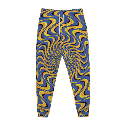 Blue And Yellow Motion Illusion Print Jogger Pants