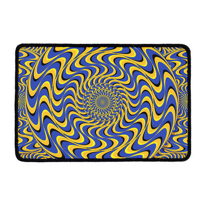 Blue And Yellow Motion Illusion Print Kitchen Mat