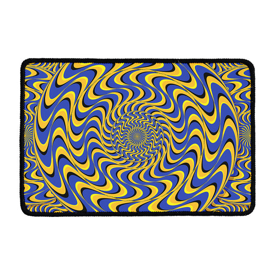 Blue And Yellow Motion Illusion Print Kitchen Mat