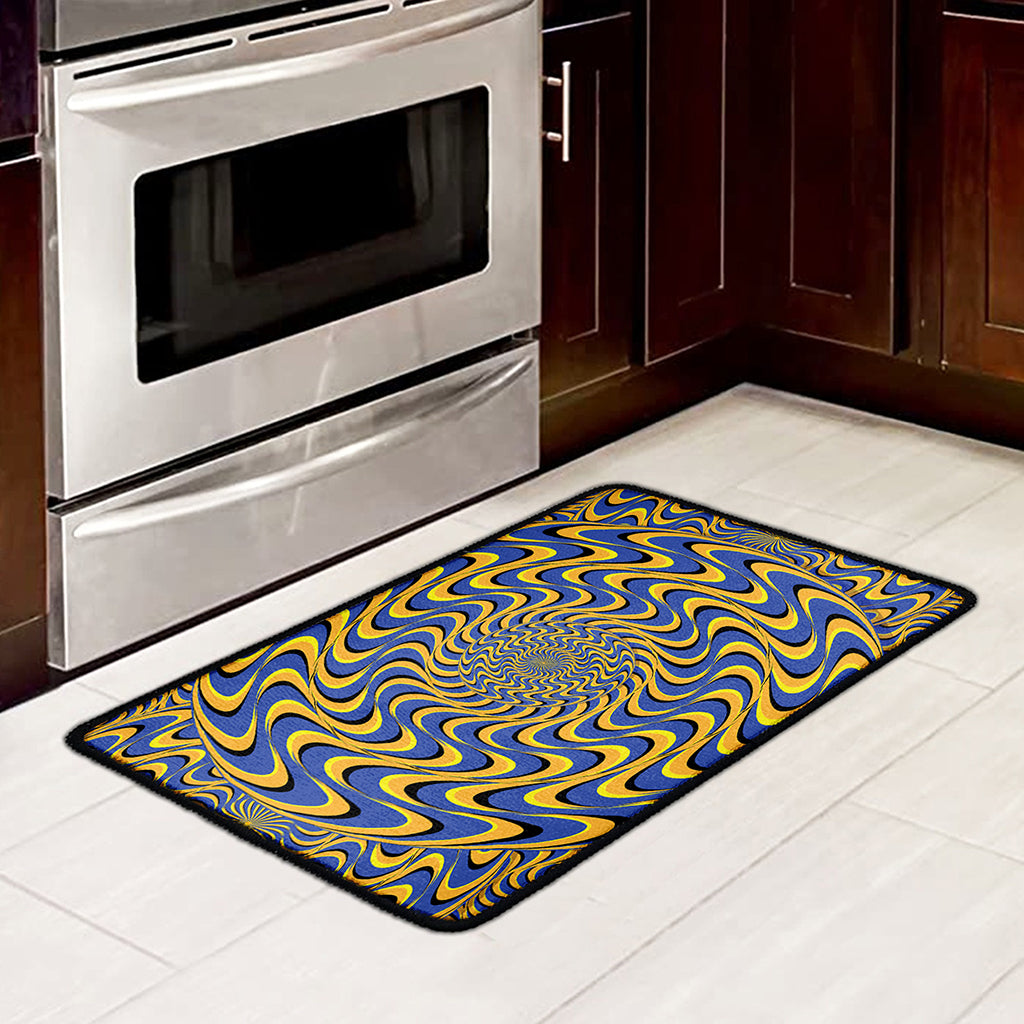 Blue And Yellow Motion Illusion Print Kitchen Mat
