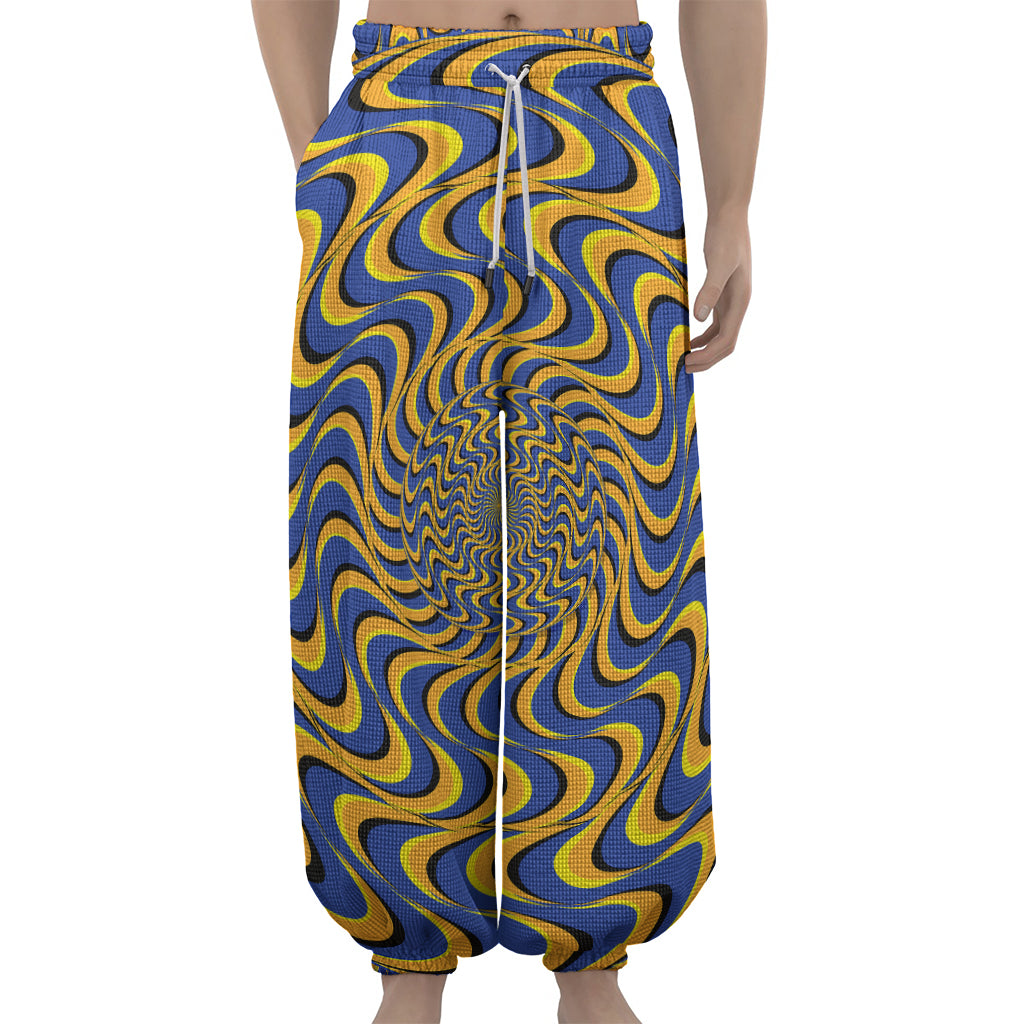 Blue And Yellow Motion Illusion Print Lantern Pants