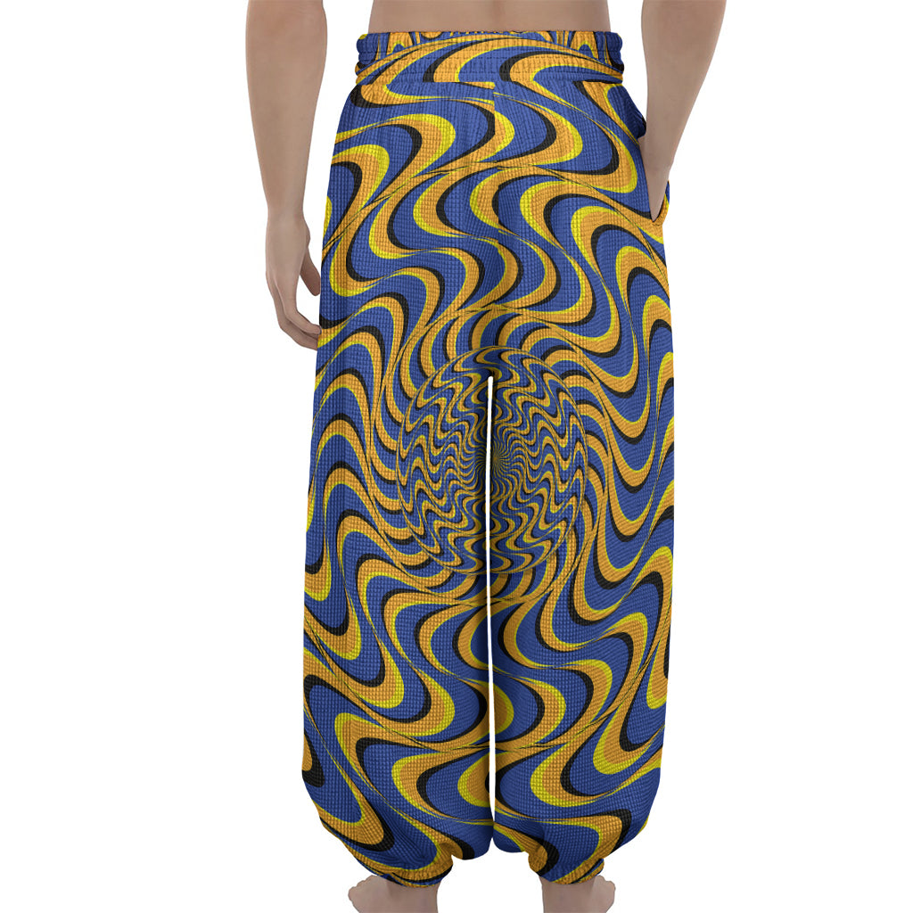 Blue And Yellow Motion Illusion Print Lantern Pants