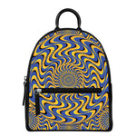 Blue And Yellow Motion Illusion Print Leather Backpack