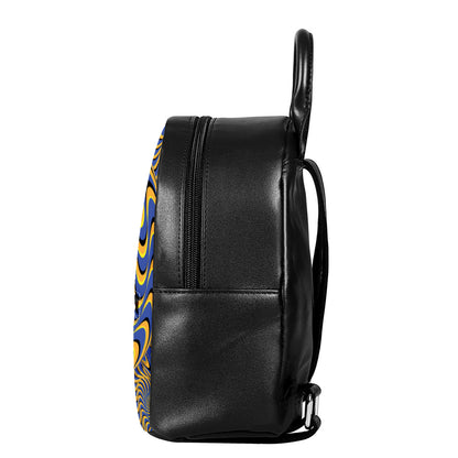 Blue And Yellow Motion Illusion Print Leather Backpack