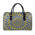 Blue And Yellow Motion Illusion Print Leather Duffel Bag