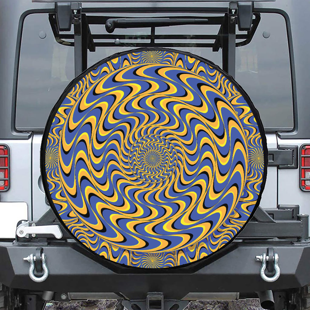 Blue And Yellow Motion Illusion Print Leather Spare Tire Cover