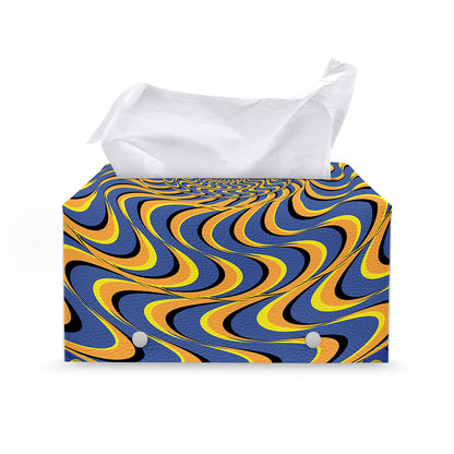 Blue And Yellow Motion Illusion Print Leather Tissue Box Cover