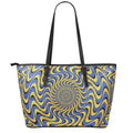 Blue And Yellow Motion Illusion Print Leather Tote Bag With Zipper