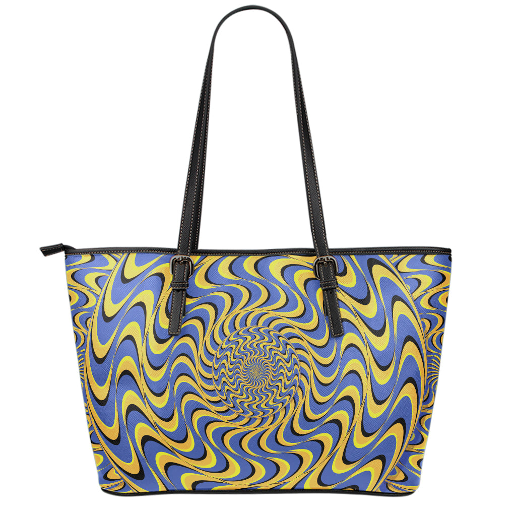 Blue And Yellow Motion Illusion Print Leather Tote Bag