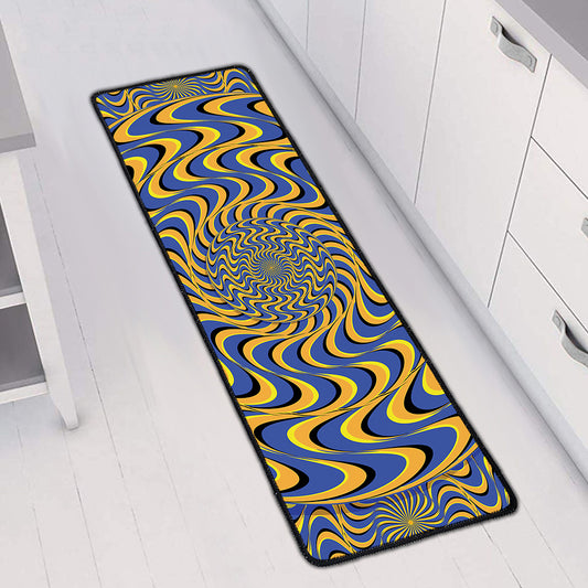 Blue And Yellow Motion Illusion Print Long Kitchen Mat