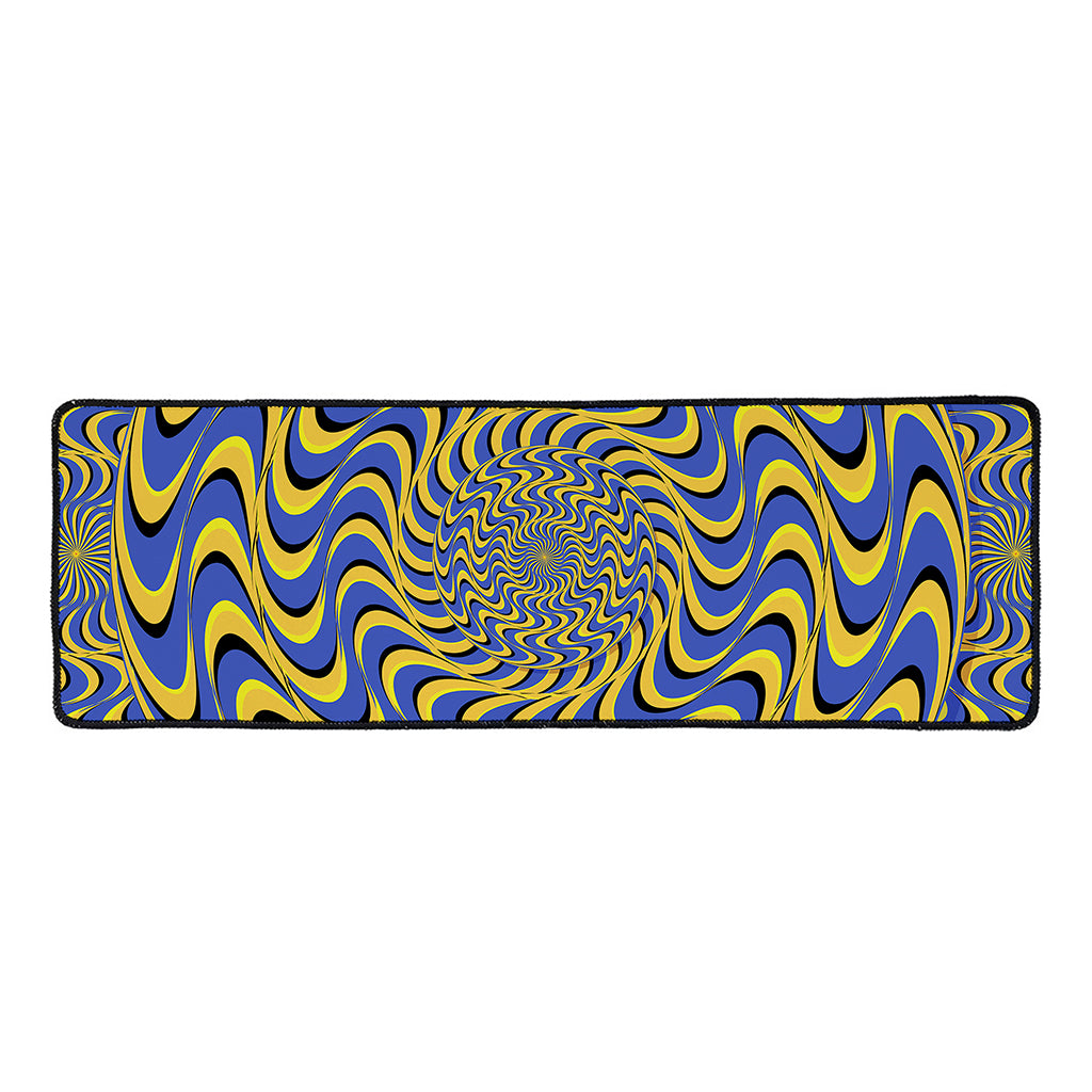 Blue And Yellow Motion Illusion Print Long Kitchen Mat