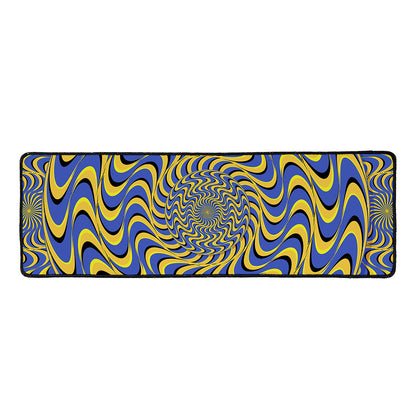 Blue And Yellow Motion Illusion Print Long Kitchen Mat