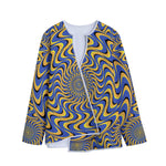 Blue And Yellow Motion Illusion Print Long Sleeve Short Coat