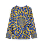Blue And Yellow Motion Illusion Print Long Sleeve Short Coat