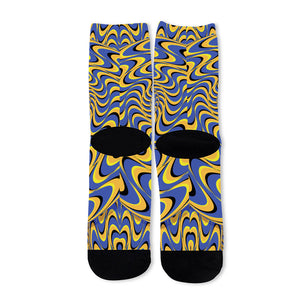 Blue And Yellow Motion Illusion Print Long Socks